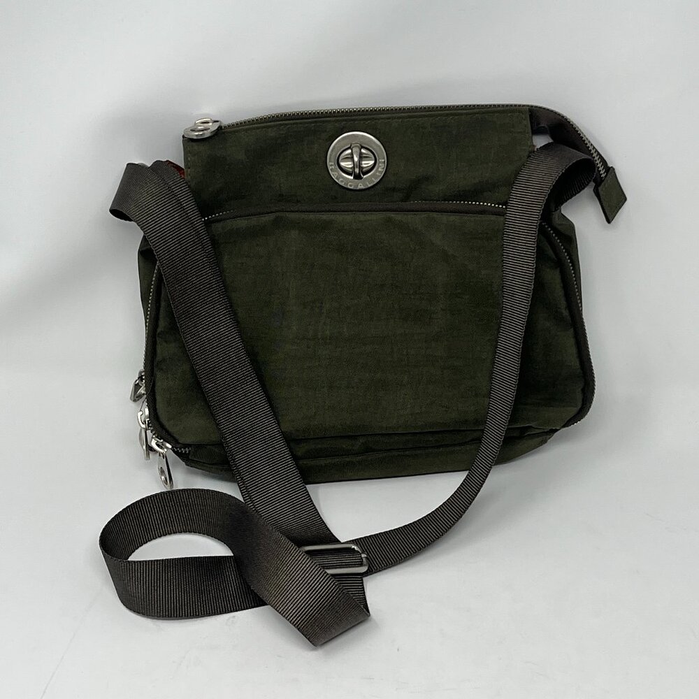 Baggallini Anti-theft Olive Green Travel Crossbody Bag with orange interior